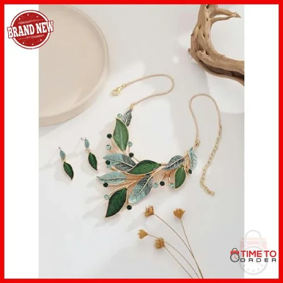 Vintage Chunky Statement Jewelry Set Leaf Floral Geometric Boho Necklace